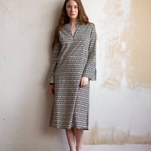 Erica Tanov Dress 1965 Nava Cotton Midi Tunic Dress Geometric White Size 0 XS